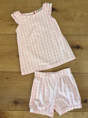 Pink Gingham Girls' Set - Light Pink Sleeveless Top & Shorts